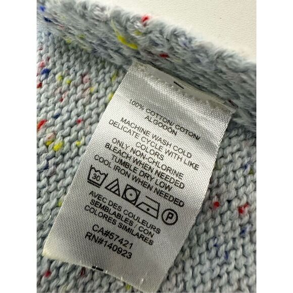 LOFT Sweater Womens M/L Blue Flecked Side Tie Poncho Speckled Oversized Cotton - Picture 7 of 16